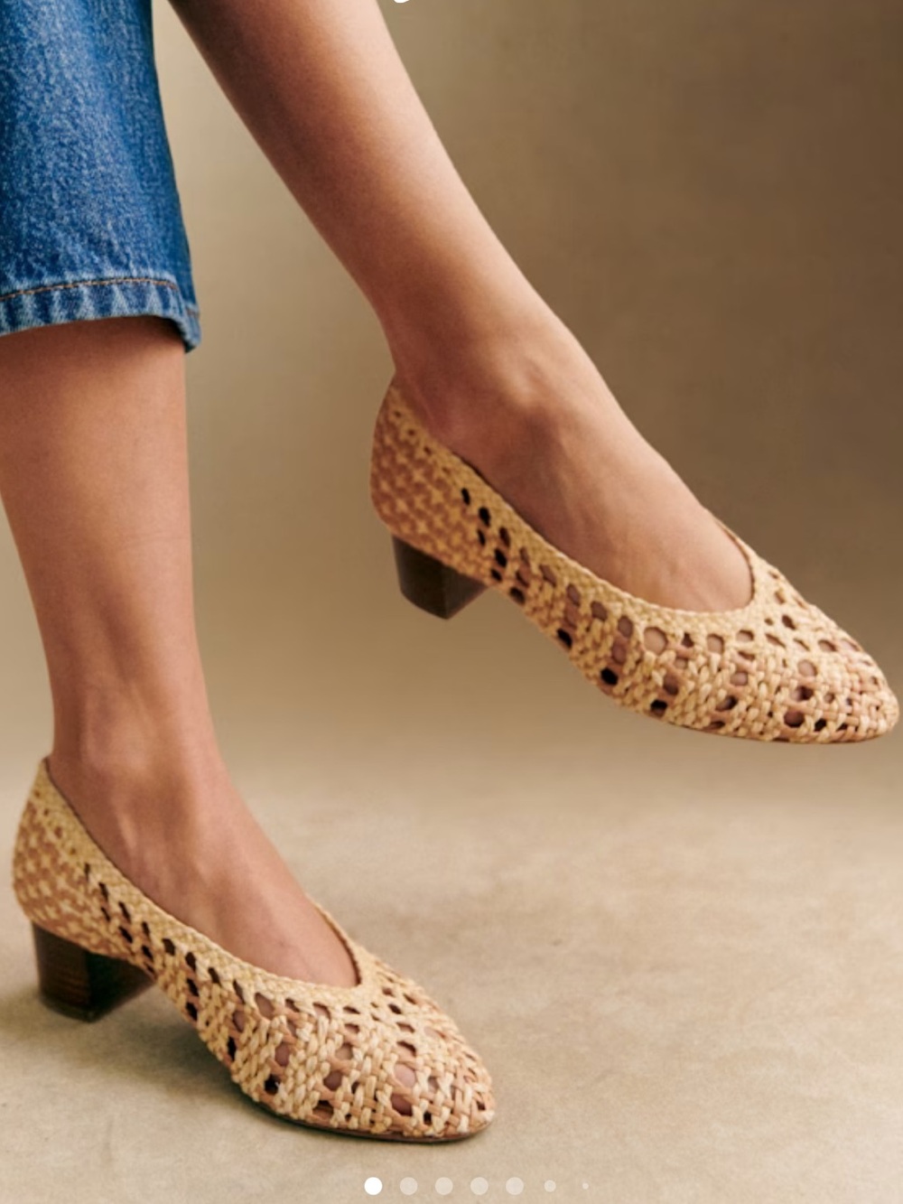 Sezane Anya Woven Beige Low Block Heel Pumps
